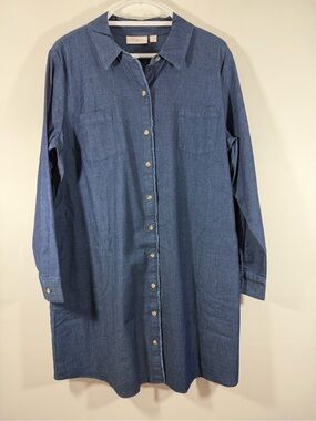 Belle by Kim Gravel Denim Button-Up Shirt Dress - Blue